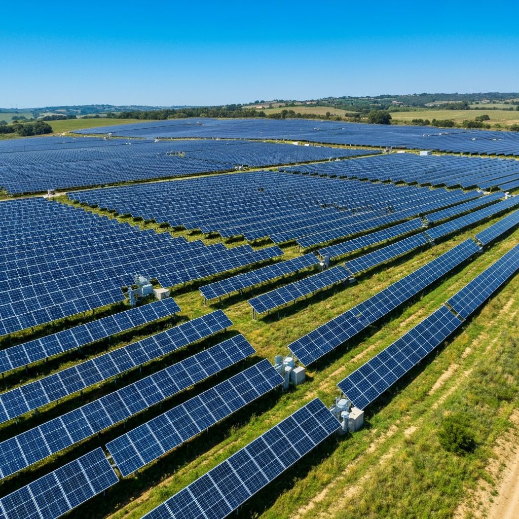 Utility-scale solar farm with sustainable landscape